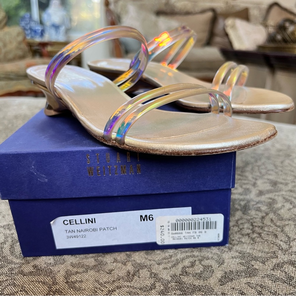 Stuart Weitzman Tan Heels with Iridescent Straps